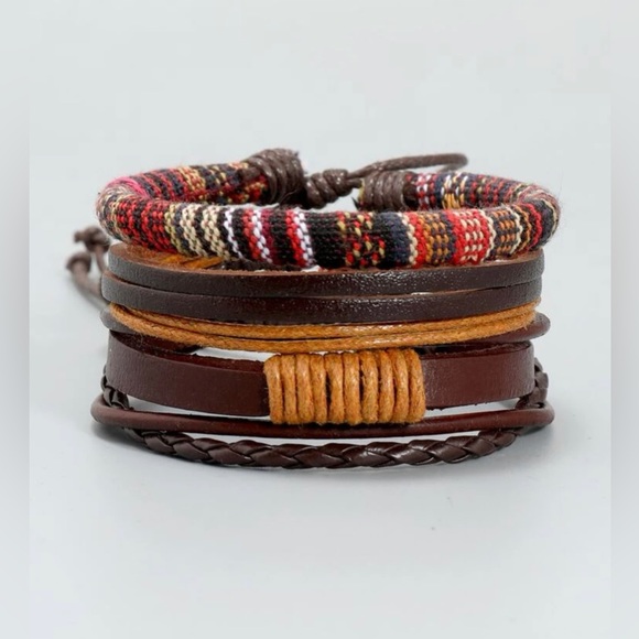 ✧ 4/$15 3PC Men’s Multicolored Cowhide & Rope Bracelet Bundle - Picture 2 of 4